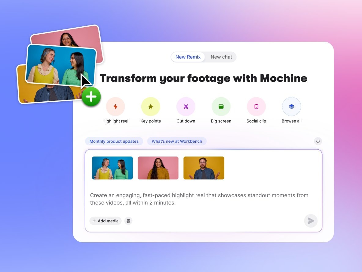 Mochine creating a video edit from a text prompt.