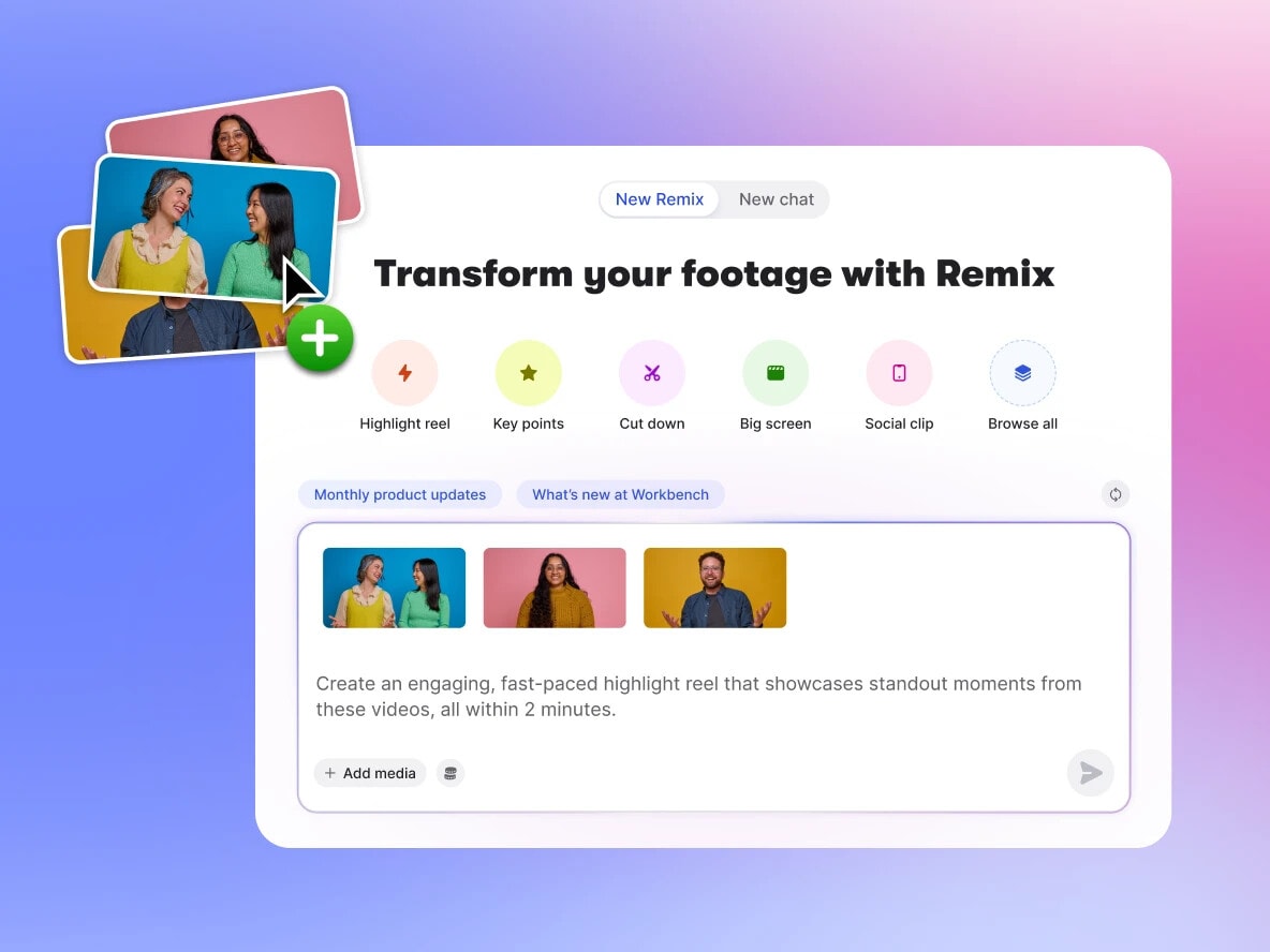 Wistia AI Remix creating a video edit from a text prompt.