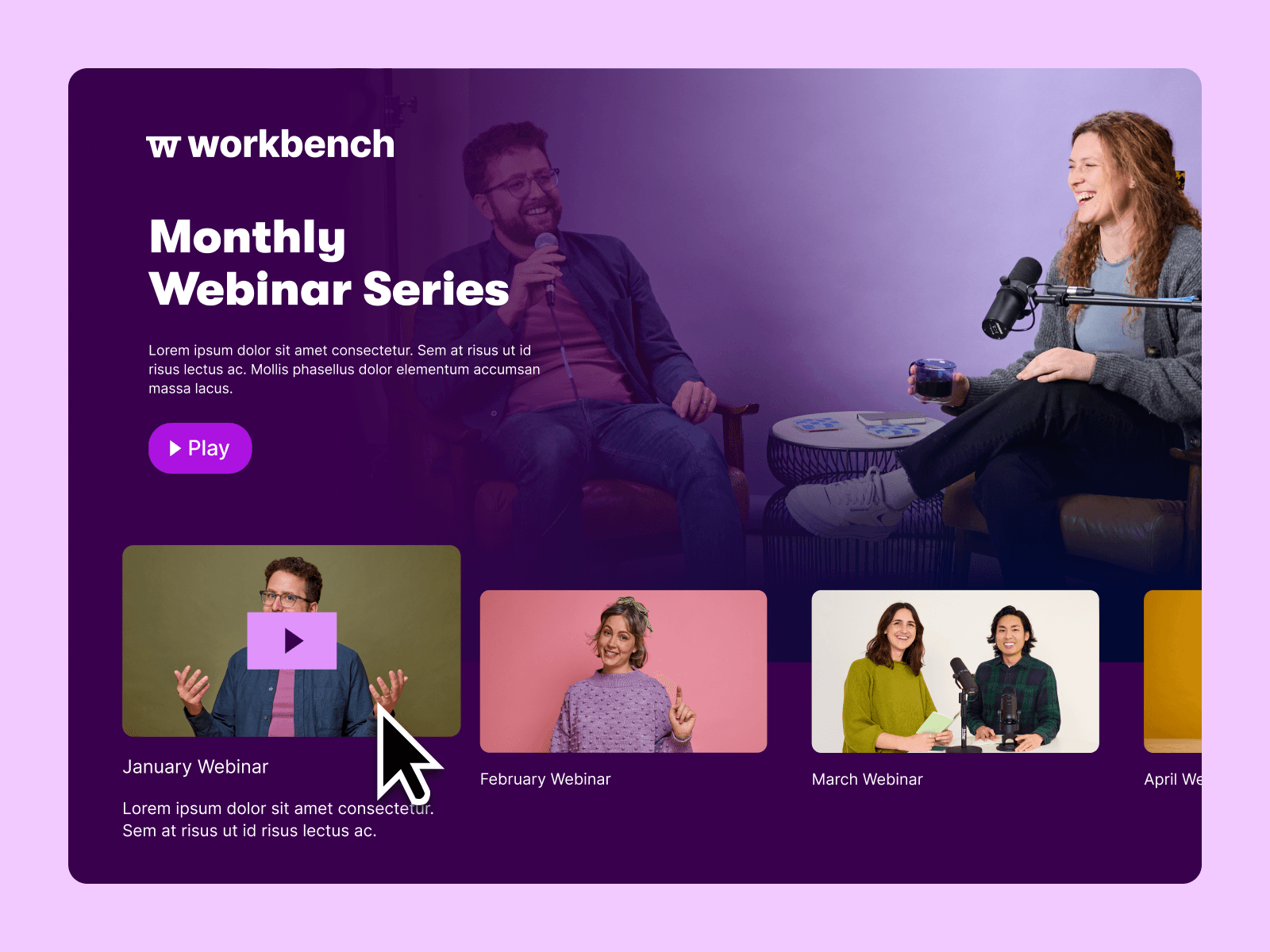 A Wistia Channel showing a monthly webinar series